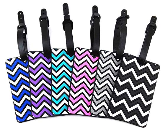 yueton 6pcs Colorful Wavy Stripe Pattern Rubber ID Tags Business Card Holder for Luggage Baggage Travel Identifier