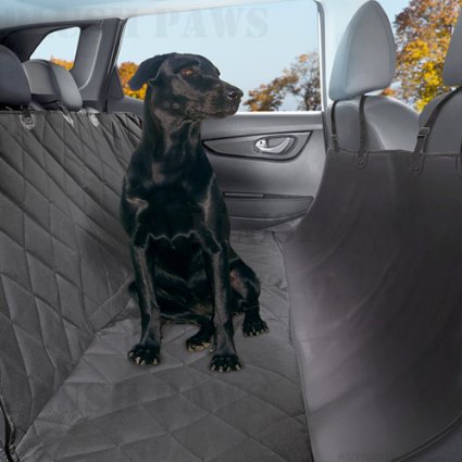 Plush Paws Pet Seat Cover Waterproof with 2 Bonus Pet Car Seat Belts and 2 Harnesses, Hammock, Side Flaps, Quilted, Non Slip Silicone Backing, Machine Washable for Cars, Trucks, SUV's & Vehicles