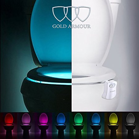 Colorful Motion Sensor Toilet Nightlight , Gold Armour Home Toilet Seat Bathroom Human Body Auto Motion Activated Sensor Seat LED Night Light Lamp, Great for Potty Training (Only Activates in Darkness)