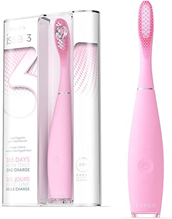 FOREO ISSA 3 Pink, Rechargeable Electric Ultra-Hygienic Sonic Toothbrush with Silicone & PBT Polymer Bristles