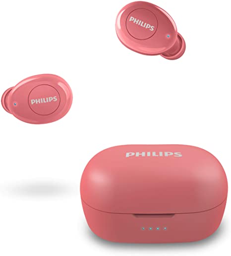 Philips True Wireless Earbuds T2205, Bluetooth 5.1, Voice Assistant, IPX4 Splash Resistant, with Microphone, Up to 12 Hours (4 8) of Playtime - (TAT2205RD), red (TWS)