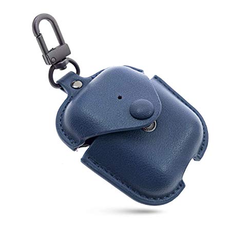 AirPods Leather Case Houbox 4 in 1 AirPods Anti Lost Strap Cover Keychain Kit Accessories Waterproof Retro Compatible Apple AirPods (Blue)