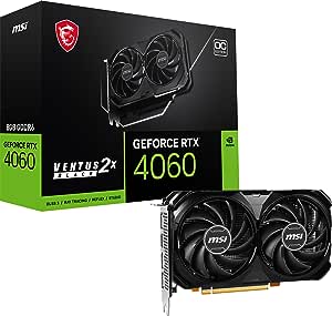 MSI Gaming - Carte graphique GeForce RTX 4060, 8 Go GDRR6, 128 bits, HDMI/DP, NVLink, avec ventilateur Torx 4.0, carte graphique avec architecture Ada Lovelace (RTX 4060 Ventus 2X, couleur noire, 8 Go