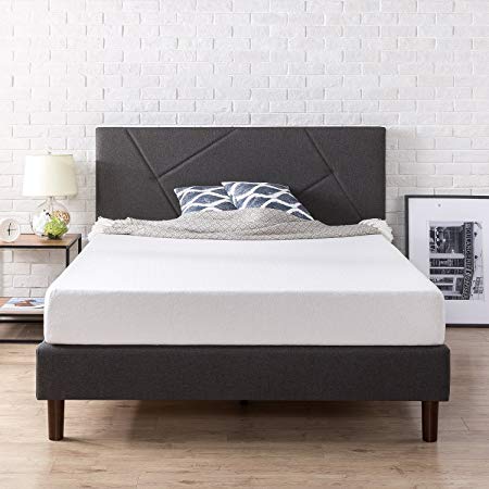 Zinus Upholstered Geometric Paneled Platform Bed with Wood Slat Support, Full