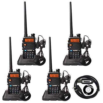 BaoFeng UV-5R Dual Band Two Way Radio (4 Pack) UHF/VHF 136-174/400-520 MHz FM Transceiver Ham Amateur Radio Walkie Talkies with Headsets and Programming USB Cable (Mysterystone Customize)