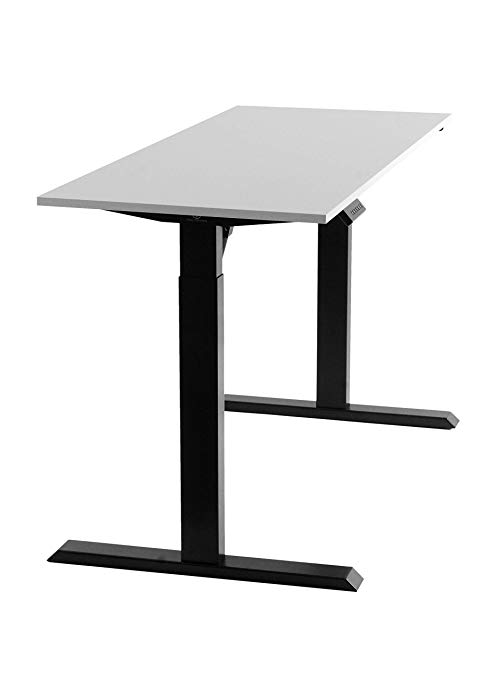 TechOrbits Electric Standing Desk Frame with Tabletop - Motorized Workstation Two Leg Stand Up Desk with Memory Settings and Telescopic Sit Stand Height Adjustment (Black Frame/White Top)