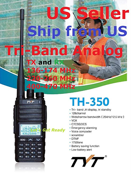 TYT TH-350 Tri-Band Radio 136-174 MHz (VHF), 220-260 MHz (1.25M), 400-470MHz (UHF) Analog Amateur (Ham) Ship from US only