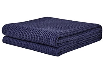 PHF Waffle Weave Blanket 100% Cotton Twin Size Purplish-Navy