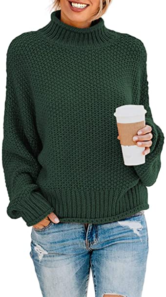 Dokotoo Women Solid Turtleneck Balloon Long Sleeve Sweaters Pullover Outerwear