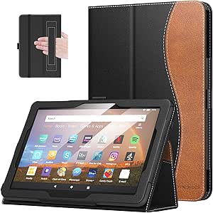 MoKo Case Fits All-New Amazon Kindle Fire HD 8 & 8 Plus Tablet (12th Generation/10th Generation, 2022/2020 Release) 8",Slim Folding Stand Cover with Auto Wake/Sleep, Black Brown