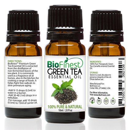 Biofinest Green Tea Essential Oil - 100% Pure Undiluted - Premium Organic - Therapeutic Grade - Best For Aromatherapy - Boost Fat Burning - Anti-oxidant - FREE E-Book (10ml)