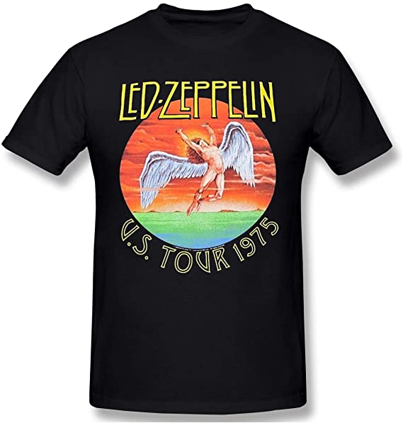 Bravado Men's Led Zeppelin USA Concert Tour 1975 Black Short Sleeve T-Shirt Small