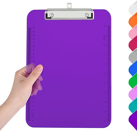 Piasoenc Plastic Clipboards, Translucent Clip Board with Low Profile, Purple Clipboard with Ruler,Office Clipboards, School Supplies, Letter Size 12.5 x 9 Inches, Purple