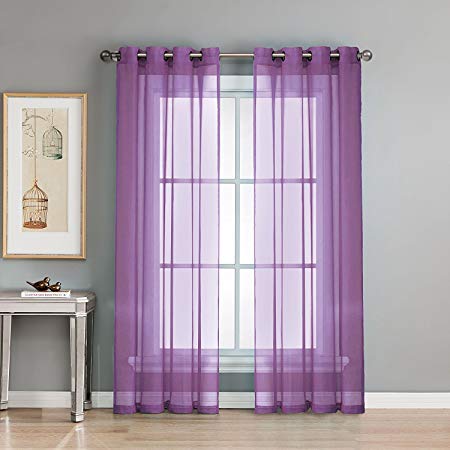 Ruthy's Textile 2 Piece Voile Window Sheer Curtains Grommet Panels for Bedroom Decor & Living Room, Size 54" X 84" Purple