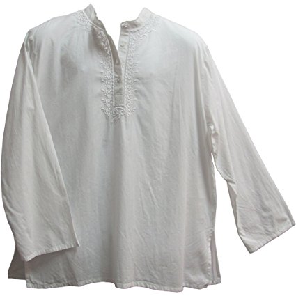 Men's Indian Yoga Mandarin Collar Gauze Cotton Embroidered Tunic Shirt Kurta