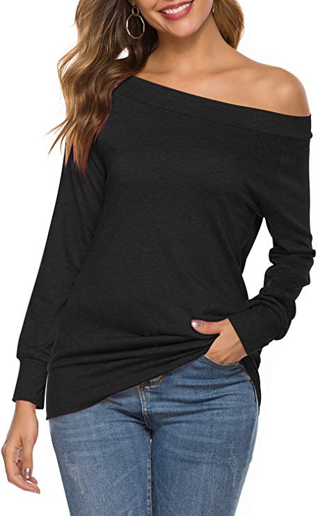 Sarin Mathews Womens Shirts Off The Shoulder Tops Long Sleeve T Shirt Sexy Fall Dressy Top Blouses
