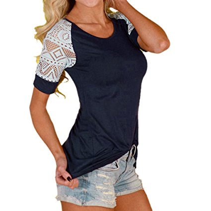 Lisingtool Women's Lace Short Sleeve T-Shirt Tee Blouse Casual Tops