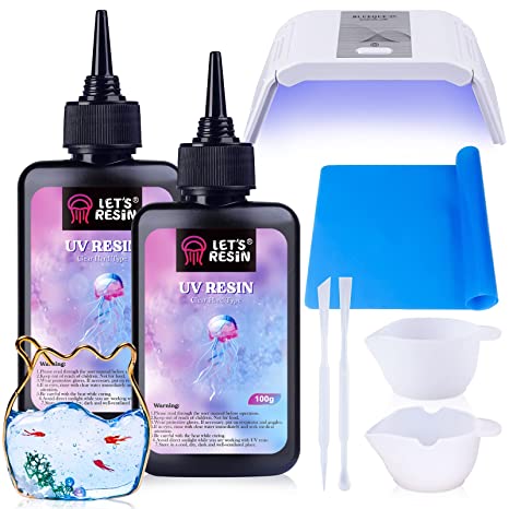 LET'S RESIN UV Resin with Light,Upgraded 200g Crystal Clear&Low Odor UV Resin Kit,36W UV Light,Silicone Mat,Ultraviolet Epoxy Resin Hard,UV Resin Starter Kit for Jewelry,Craft Decor