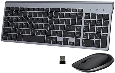 Wireless Keyboard and Mouse Combo, 2.4G USB Compact Full Size Keyboard and Mouse Wireless Set Ultra-Thin Slim Design for Windows, Computer, Desktop, PC, Notebook, Laptop (Black Grey)