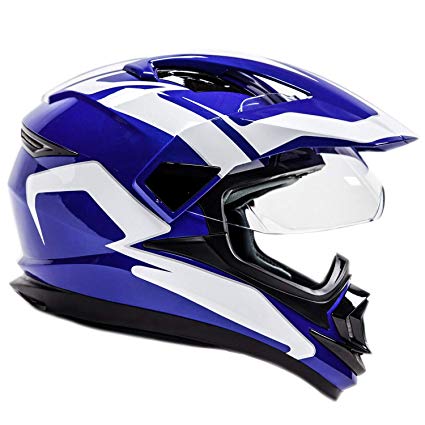 Full Face Dual Sport Helmet Off Road Motocross UTV ATV Motorcycle Enduro - Blue - XXL
