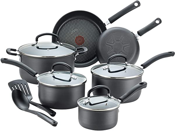 T-fal Ultimate Hard Anodized Nonstick 12 Piece Cookware Set, Dishwasher Safe Pots and Pans Set, Black