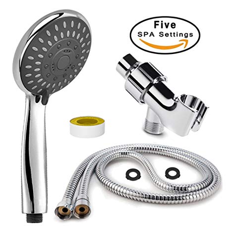 YEGU Handheld Shower Head Set High-Pressure 5 Settings Handheld Rainfall Shower Head Combo Set Large Area Water Spray With 66 Self Clean Water Outlets, Include Handheld Shower Head & Bracket Holder & 59 Inches Stainless Steel Extra Long Hose