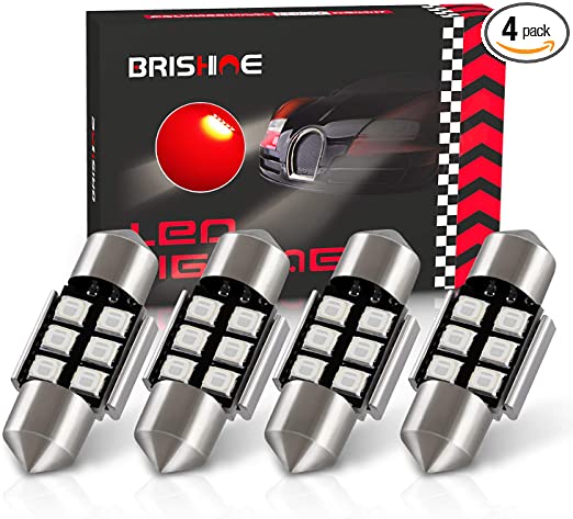 BRISHINE DE3175 LED Bulbs, Super Bright Brilliant Red 2835 Chipsets Canbus Error Free 31MM 1.25” Festoon DE3021 DE3022 3175 6428 LED Bulbs for Car Dome Map Door Tail License Plate Lights(Pack of 4)