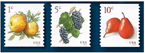 USPS Apples, Grapes and Pears Low Denomination Postage Stamps - 1, 5 and 10 Cent Stamp Combo: (Total 54 Stamps)