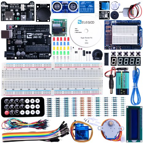 Elegoo UNO Project Super Starter Kit with Tutorial, 5V Relay, UNO R3, Power Supply Module, Servo Motor, 9V Battery with DC, Prototype Expansion Board, ect. for Arduino