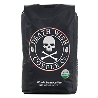 Death Wish Coffee, The World's Strongest Coffee, Fair Trade and USDA Certified Organic, Whole Bean Coffee - 5 Lb Bag
