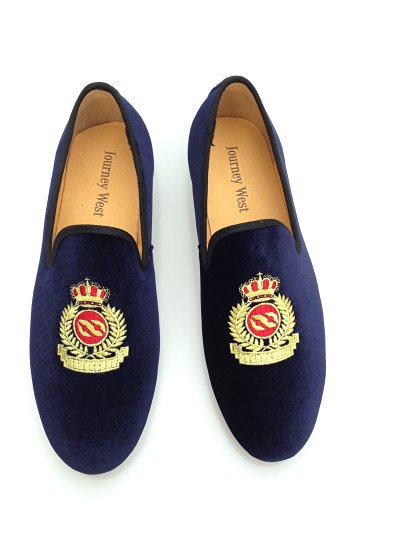 Men's Vintage Velvet Embroidery Noble Loafer Shoes Slip-on Loafer Smoking Slipper Black/Red/Blue