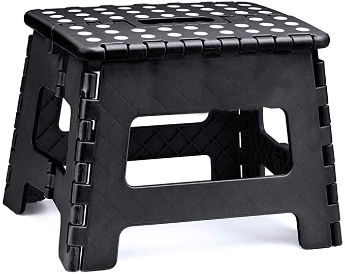 EFAILY Folding Step Stool 11 Inches Wide with Handle for Kitchen, Bathroom, Bedroom, Kids or Adults(Black)