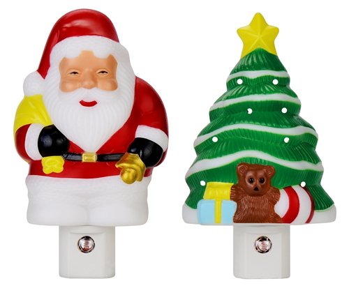Plug in LED Night Light, Christmas Kit, Dusk to Dawn Sensor Emotionlite Nursery Night Lamp Warm White 2700K (Santa Claus and Christmas Tree)