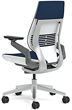 Steelcase Gesture Office Chair - Cogent Connect Blueprint Upholstered Wrapped Back Platinum Metallic Frame Medium Seat Light Seagull Seat/Back Dark Merle Arms Hard Floor Caster Wheels