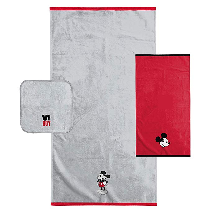 Disney Mickey Mouse Kids 3 Piece Bath Towel Set – Bath, Hand, Washcloth Set - Super Soft & Absorbent Fade Resistant Cotton Towels (Official Disney Product)