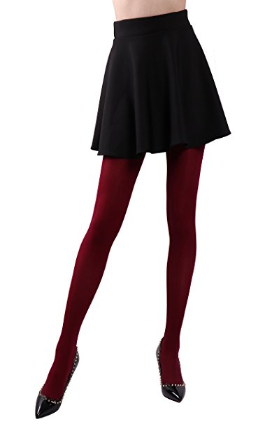 HeyUU Women's Semi Opaque Solid Color Soft Footed Pantyhose Tights 2 Pack