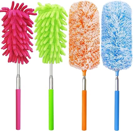 4 pcs Extendable and Washable Microfibre Feather Duster,13" to 30" Reachable, Microfibre Cleaning Tool, Small Dusters for Cleaning Office, Car, Computer, Furniture, Sofa