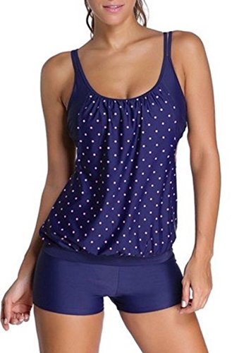 NuoReel Women Banded Printed Tankini Top with Triangle Briefs Swimsuit