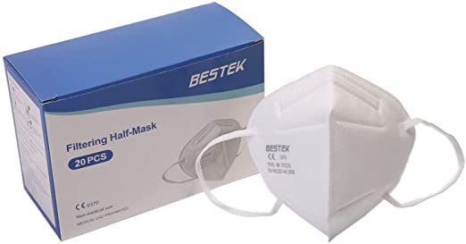 BESTEK FFP2 Mask, NR 5-Layer Filtering Disposable Dust Breathable Protective PM 2.5 Face Masks, V-shape Fit Respiratory Half-Mask for Sensitive Skin SGS CE and other Certifications (20pcs/pack)