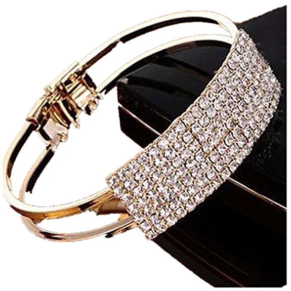 Lisingtool Lady Elegant Bangle Wristband Bracelet Crystal Cuff Bling Gift