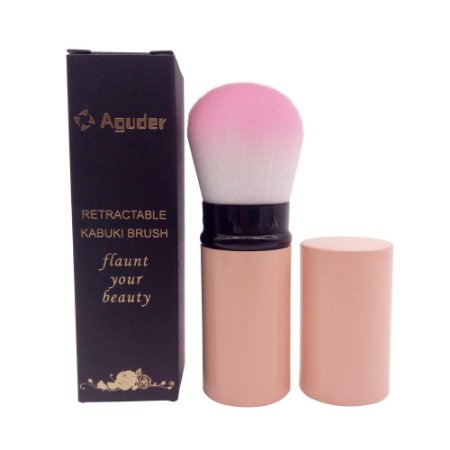 Retractable Kabuki Foundation Brush by Aguder Best for Mineral Makeup, Bronzer, Blush, Liquid or Powder. Vegan. Blend and Contour for a Flawless Face!
