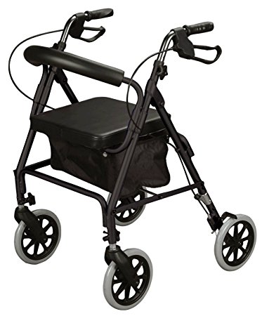 Cardinal Health Rollator Rolling Walker with Medical Curved Back Soft Seat (Black)