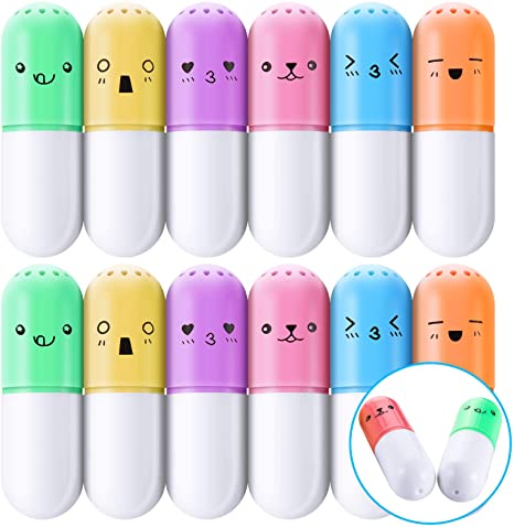 12 Pieces Mini Pill Shaped Highlighter Pens Cute Face Graffiti Marker Pens Girls Stationery Kawaii Pens for Students Office School Home