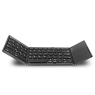 Wireless Keyboard with Touchpad,Genjia Tri-Folding Premium Portable Small Carrying Bluetooth Keyboard Rechargeable/Foldable,Aluminum ABS,Kickstand,for iPhone,iPad,Samsung Tablet or Windows (Space Gray)