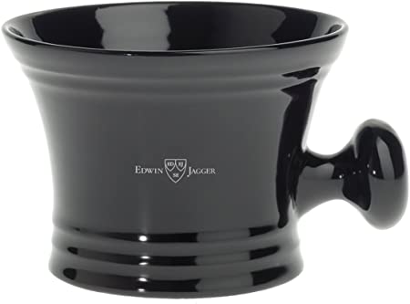 Edwin Jagger Rn46 Traditional Black Porcelain Shaving Soap Bowl With Handle, Black
