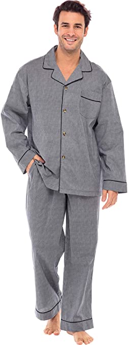 Alexander Del Rossa Men’s Pajama Set, Long Button Down Pajamas, Lightweight Cotton PJ Set