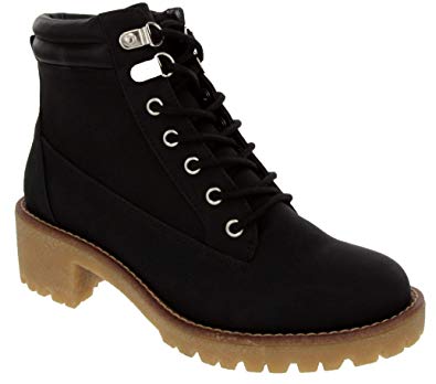 Sugar Women's Madie Heeled Lace Up Heeled Hiking Boot Womens Fashion Hiker with Zipper