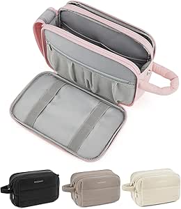 BAGSMART Travel Toiletry Bag for Women, Puffy Cosmetic Makeup Bag Organizer, Large Wide-open Travel Bag for Toiletries, Dopp Kit Water-resistant Shaving Bag for Accessories-Pink