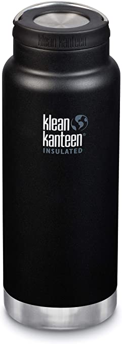 Klean Kanteen TKWide Stainless Steel Double Wall Insulated Water Bottle with Insulated Wide Loop Cap, 32-Ounce, Shale Black