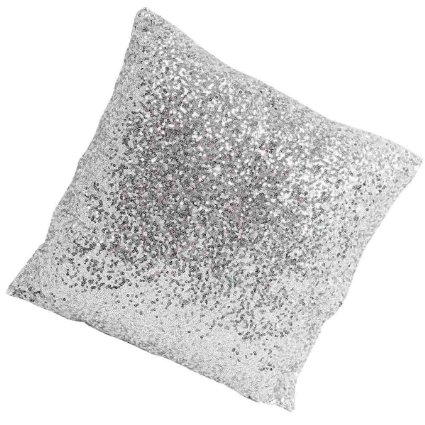 Stylish Comfy Solid Color Sequins Cushion Cover Throw Pillow Case Cafe Decor (Silver-1)
